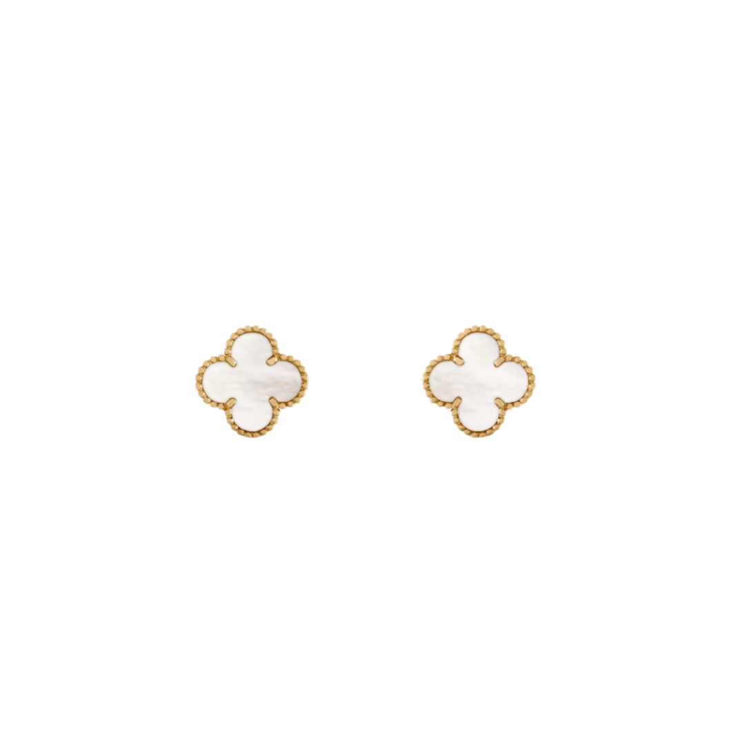 Vintage Alhambra 2 Motif 18K Yellow Gold Mother of Pearl Earrings