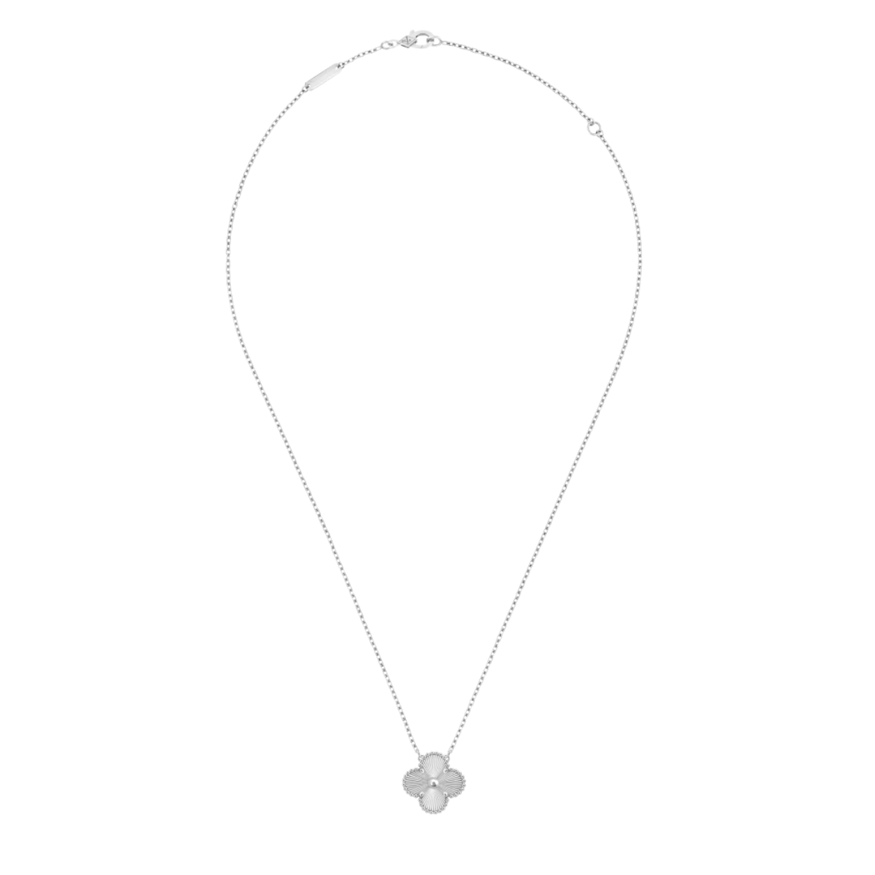 Vintage Alhambra 1 Motif 18K Solid Full White Gold Necklace