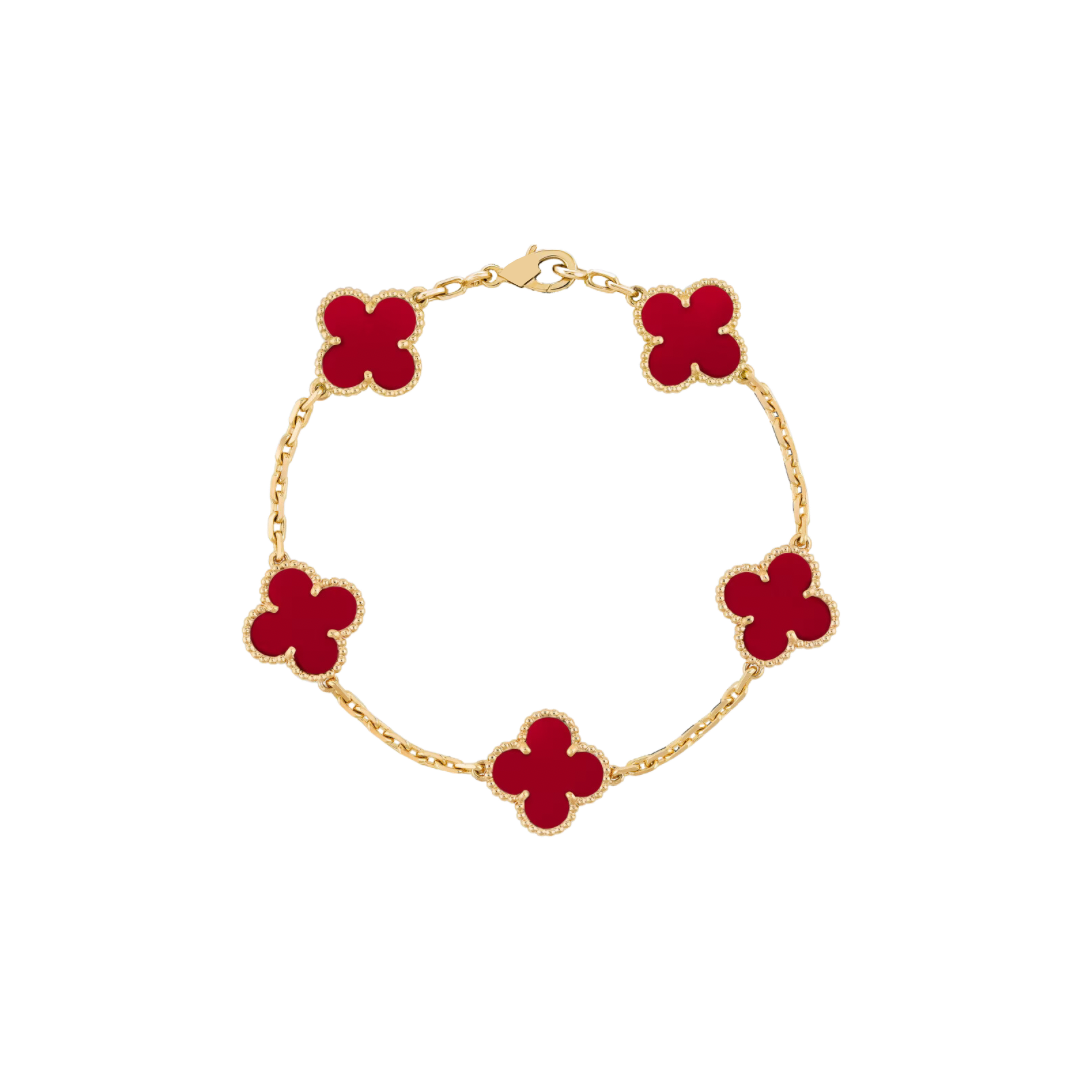 Vintage Alhambra 5 Motif 18K Yellow Gold Carnelian Bracelet