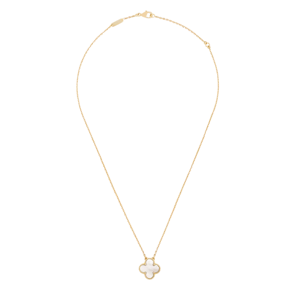 Vintage Alhambra 1 Motif 18K Yellow Gold Mother of Pearl Necklace