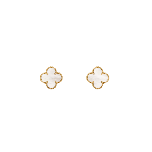 Vintage Alhambra 2 Motif 18K Yellow Gold Mother of Pearl Earrings