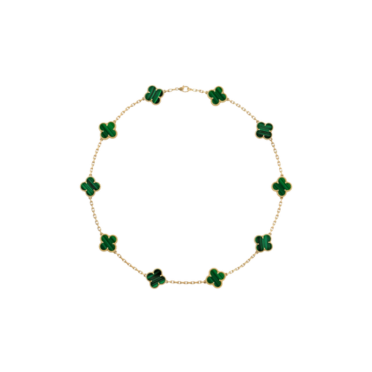 Vintage Alhambra 10 Motif 18K Yellow Gold Malachite Necklace