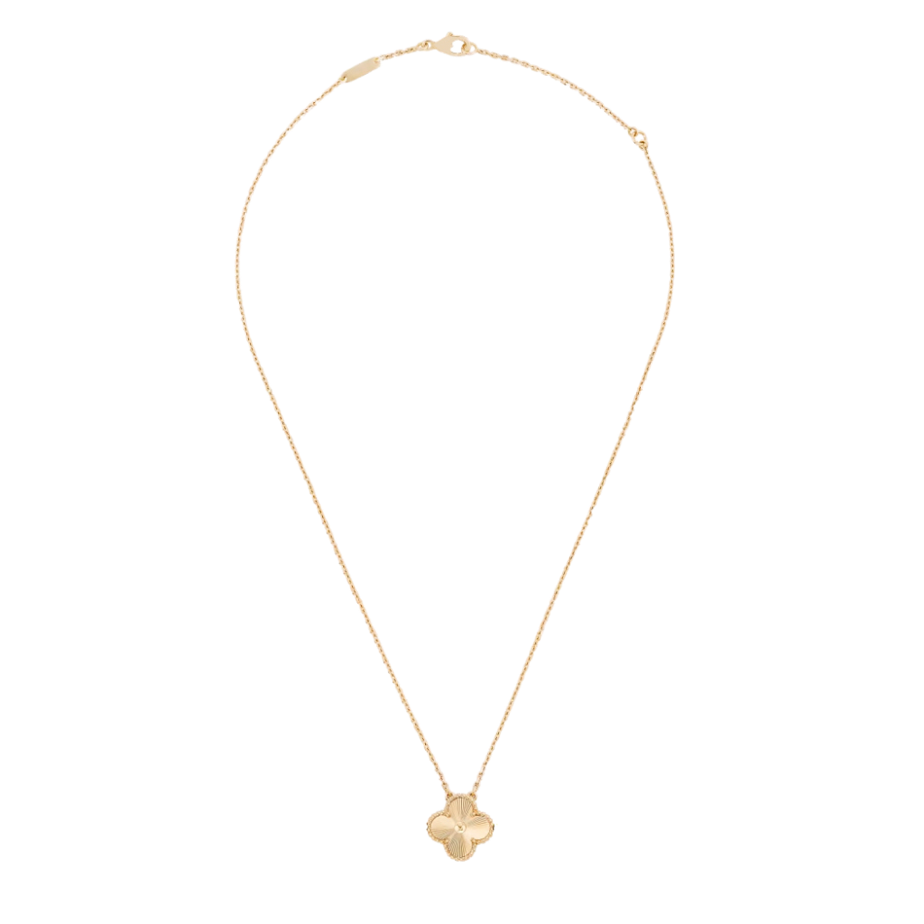 Vintage Alhambra 1 Motif 18K Solid Full Yellow Gold Necklace