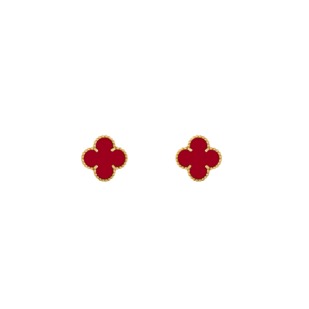 Vintage Alhambra 2 Motif 18K Yellow Gold Carnelian Earrings