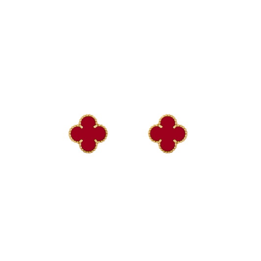 Vintage Alhambra 2 Motif 18K Yellow Gold Carnelian Earrings