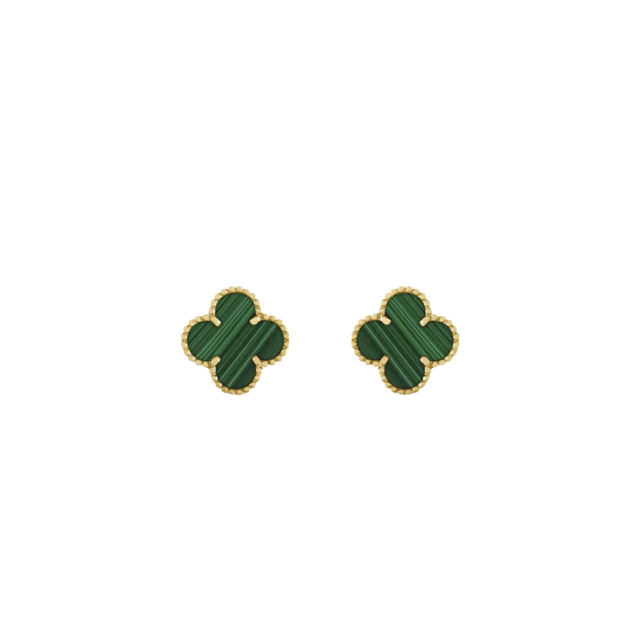 Vintage Alhambra 2 Motif 18K Yellow Gold Malachite Earrings