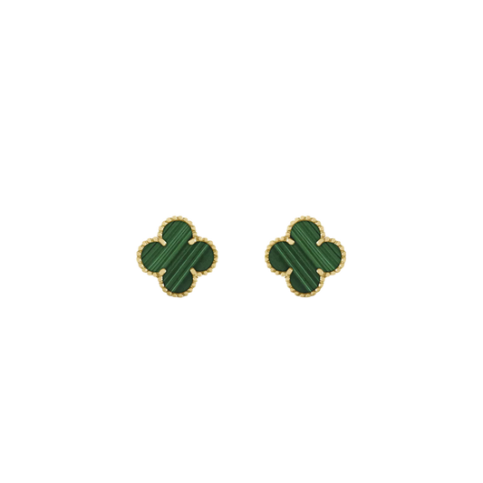 Vintage Alhambra 2 Motif 18K Yellow Gold Malachite Earrings
