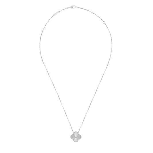 Vintage Alhambra 1 Motif 18K Solid Full White Gold Necklace