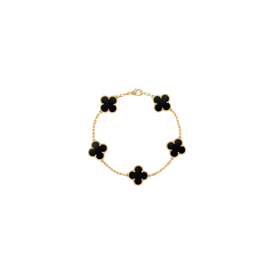Vintage Alhambra 5 Motif 18K Yellow Gold Onyx Bracelet