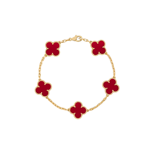Vintage Alhambra 5 Motif 18K Yellow Gold Carnelian Bracelet